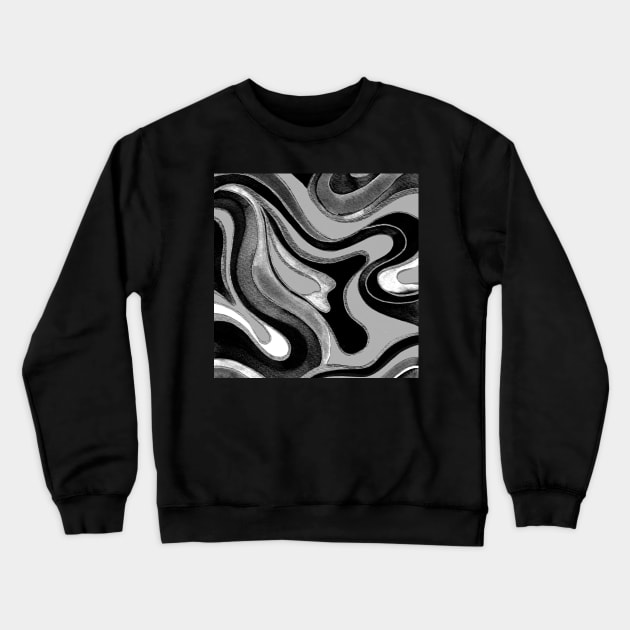 Black and White Psychedelic Marble Crewneck Sweatshirt by Carolina Díaz